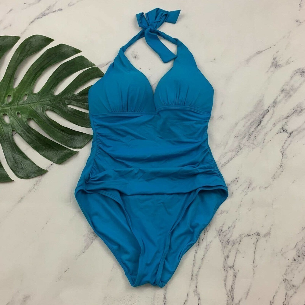Lauren Ralph Lauren Womens One Piece Swimsuit Size 6 Turquoise Blue Halter